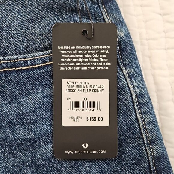 True Religion Rocco Jeans Men's 33x32 NWT Flap Pockets Green Contrast Stitch NEW - Picture 8 of 16